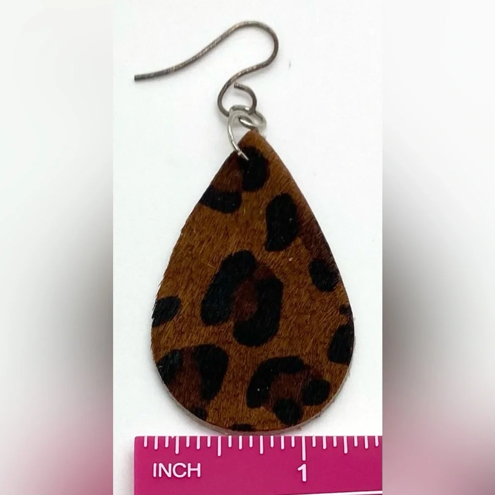 Brown Animal Print FauxFur Leather Dangle Earrings Boho Eclectic Y2K Festival